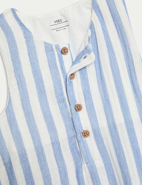 Σύνολο με μπλε ριγέ σαλοπέτα-σορτς από 100% βαμβάκι, 2 τεμάχια (0-3 ετών)