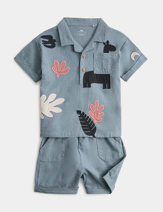 Conjunto de 2 piezas de camisa y shorts de safari (0-3 a&ntilde;os)