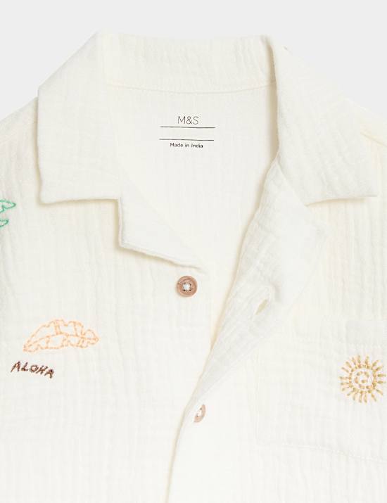 Pure Cotton Beach Embroidered Shirt (0 Mths-6 Yrs)