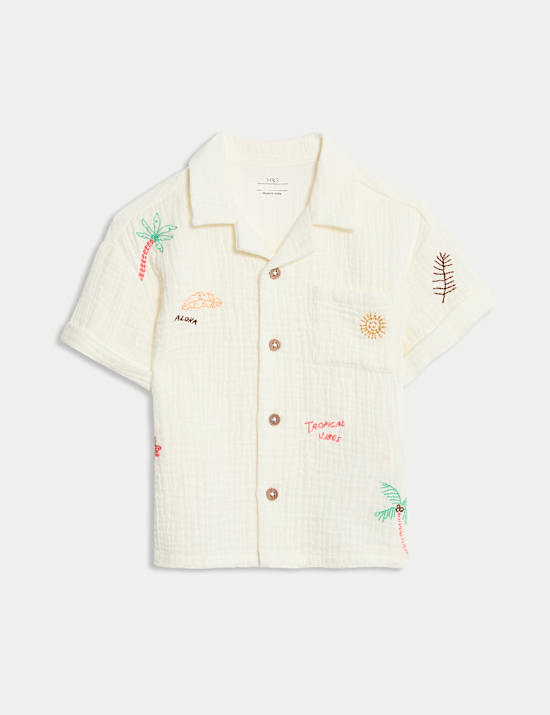 Pure Cotton Beach Embroidered Shirt (0 Mths-6 Yrs)