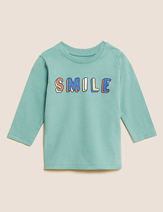 Pure Cotton Smile Slogan Top