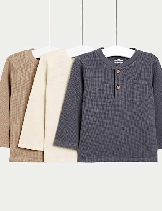 Pack de 3 tops 100 % algodón con cuello panadero (0-6 años)