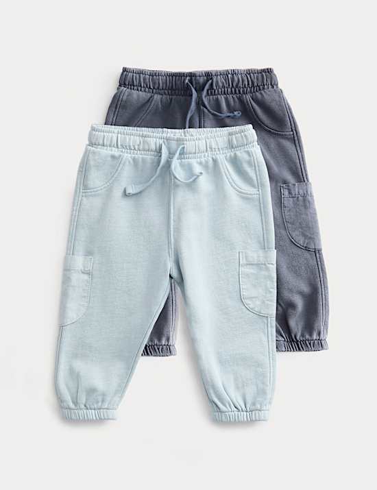 2er-Pack Cargo-Jogginghosen aus reiner Baumwolle in Grau und Blau (0–6 J.)