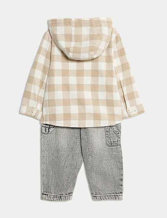 3pc Pure Cotton Checked Shacket Outfit (0-6 Yrs)