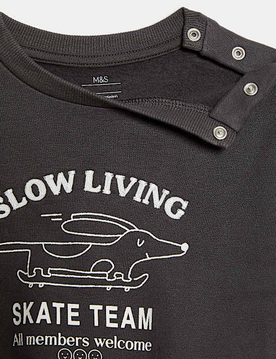 Ensemble 2 pièces en coton avec sweat et pantalon à imprimé chien patineur (jusqu’au 6 ans)