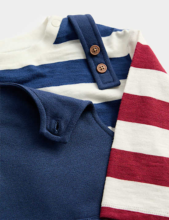 2pc Jersey Dungarees with Striped Tee (0-3 Yrs)