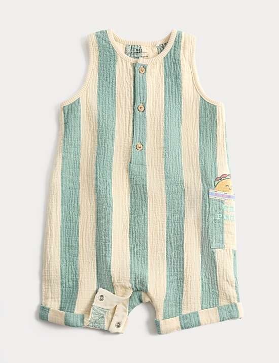 Pure Cotton Taco Striped Dungarees (0-3 Yrs)