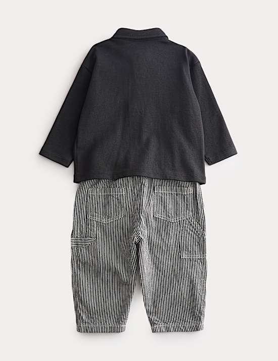 Σύνολο με μακρυμάνικη μπλούζα πόλο και παντελόνι από 100% βαμβάκι (0-3 ετών)