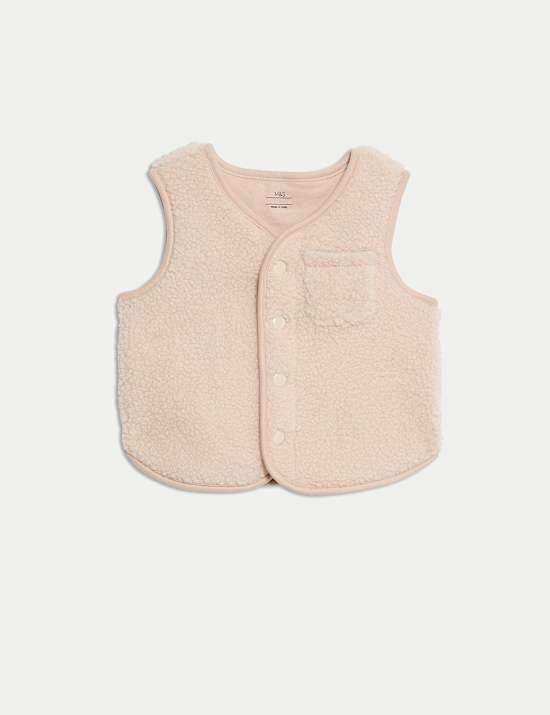 3-tlg. Outfit mit gestreifter Jogginghose und Gilet aus Borg (0 M. – 3 J.)