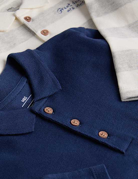2pk Pure Cotton Long Sleeve Polo Tops (0-3 Yrs)
