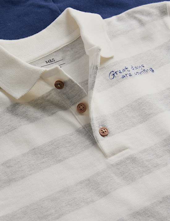 2pk Pure Cotton Long Sleeve Polo Tops (0-3 Yrs)