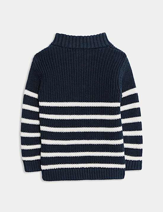 Pure Cotton Striped Quarter Zip Jumper (0-3 Yrs)