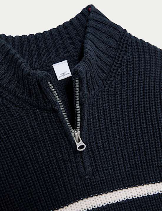 Pure Cotton Striped Quarter Zip Jumper (0-3 Yrs)