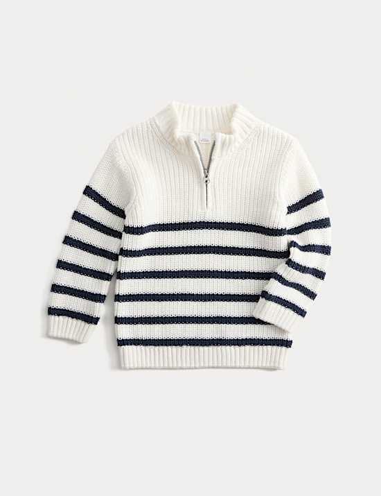 Pure Cotton Striped Quarter Zip Jumper (0-3 Yrs)