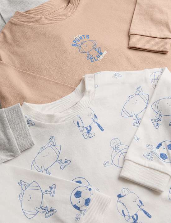 3pk Pure Cotton Sport Tops (0-3 Yrs)