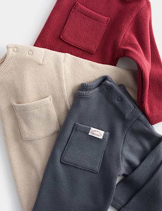 3pk Brushed Waffle Long Sleeve Tops (0-3 Yrs)