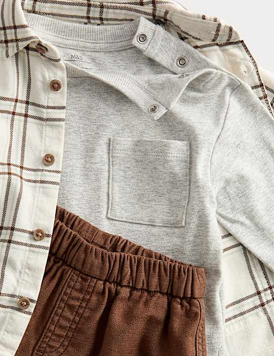 3pc Cotton Rich Checked Top & Bottom Outfit (0-3 Yrs)