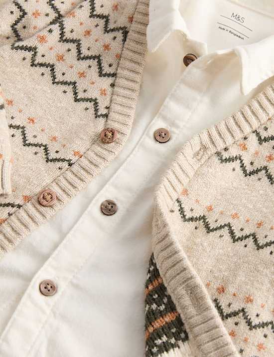 3d&iacute;ln&yacute; pleten&yacute; Fair Isle outfit topu a spodn&iacute;ho d&iacute;lu (0&ndash;3 roky)