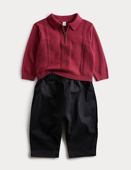Conjunto de 2 piezas de polo de punto con pantalones (0-6 años)