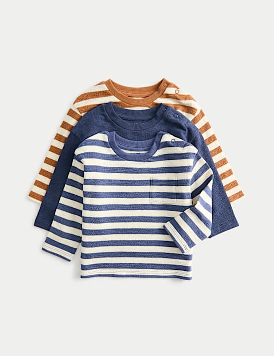 3 Pack Pure Cotton Striped Long Sleeved Tops (0-3 Yrs)