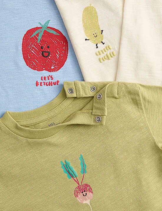 3 Pack Pure Cotton Vegetable Graphic Tops (0-3 Years)