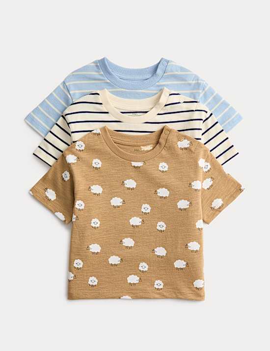 3 Pack Pure Cotton Animal & Stripe Tops (0-3 Years)