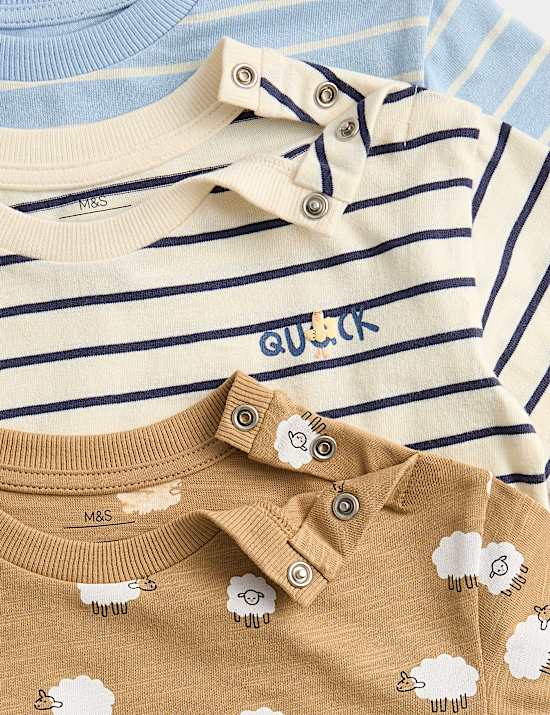 3 Pack Pure Cotton Animal & Stripe Tops (0-3 Years)
