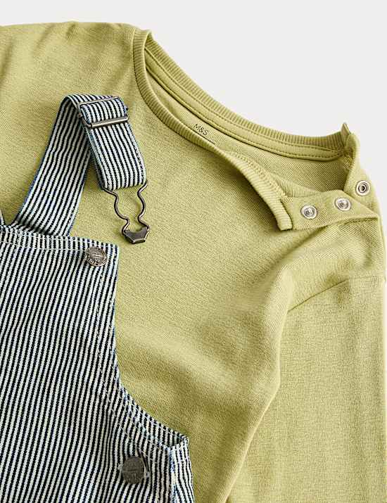 3 Piece Pinstripe Dungaree Outfit with Socks (0-3 Yrs)