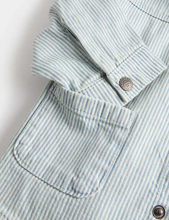 3 Piece Pure Cotton Blue Ticking Striped Outfit (0-3 Years)