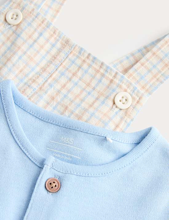 2 Piece Pure Cotton Checked Bibshort Outfit (0-3 Yrs)