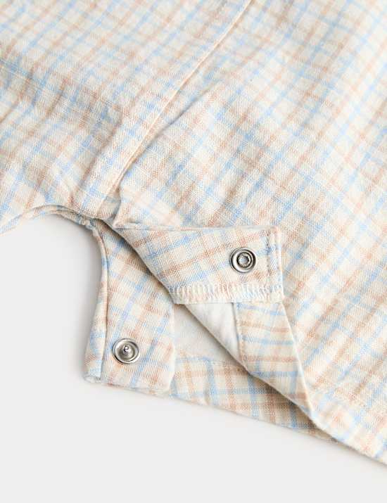 2 Piece Pure Cotton Checked Bibshort Outfit (0-3 Yrs)