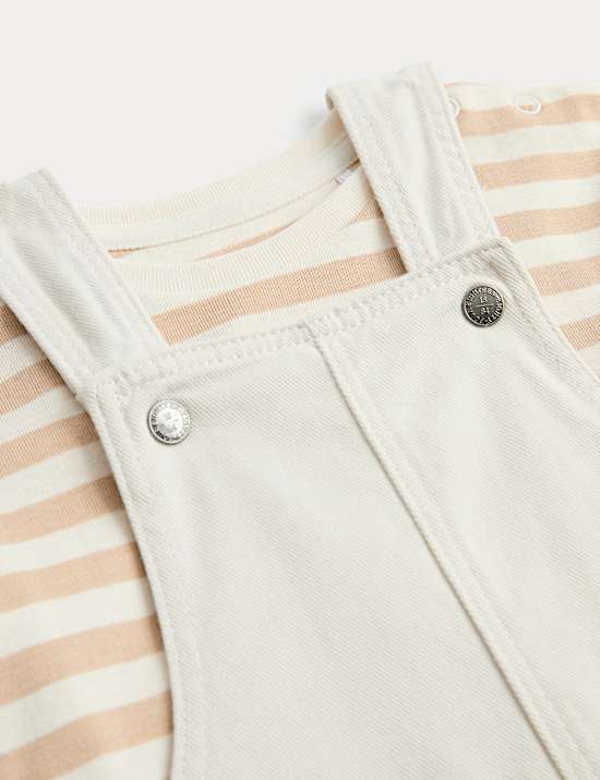 Ecru Denim Dungarees & Striped Tee Outfit (0-3 Years)