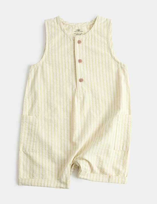 Cotton Rich Seersucker Striped Romper (0-3 Yrs)