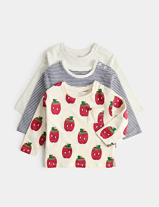 3 Pack Pure Cotton Apple Print Tops (0-5 Yrs)