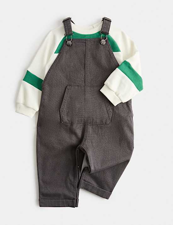 2 Piece Cotton Dungaree & Sweatshirt Outfit (0-3 Yrs)