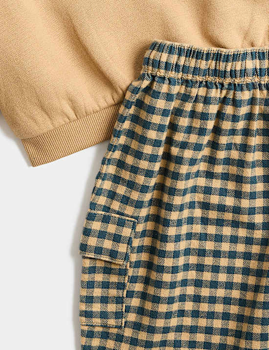 Cotton Rich Checked Sweatshirt & Trouser Set (0-5 Yrs)
