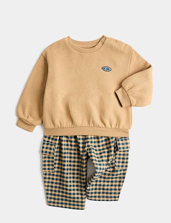 Cotton Rich Checked Sweatshirt & Trouser Set (0-5 Yrs)