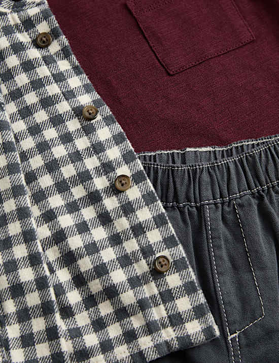3-tlg. Outfit aus reiner Baumwolle mit Hemd und Hose (0&ndash;5 Jahre)