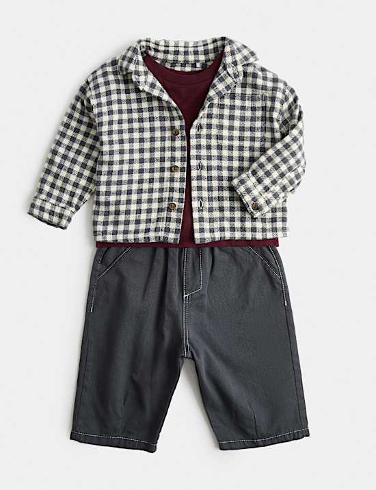 3-tlg. Outfit aus reiner Baumwolle mit Hemd und Hose (0&ndash;5 Jahre)