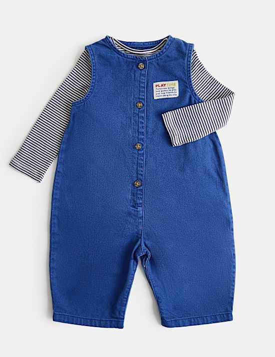 2 Piece Pure Cotton Button Up Romper Outfit (0-3 Yrs)