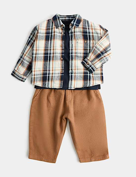 Pure Cotton Checked Top & Bottom Outfit