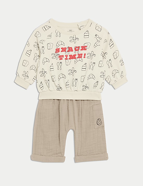 2pc Pure Cotton Snack Time Outfit (0-3 Yrs)