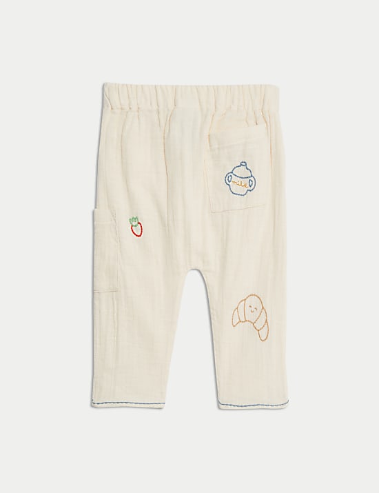Pure Cotton Food Embroidery Trousers (0-3 Yrs)