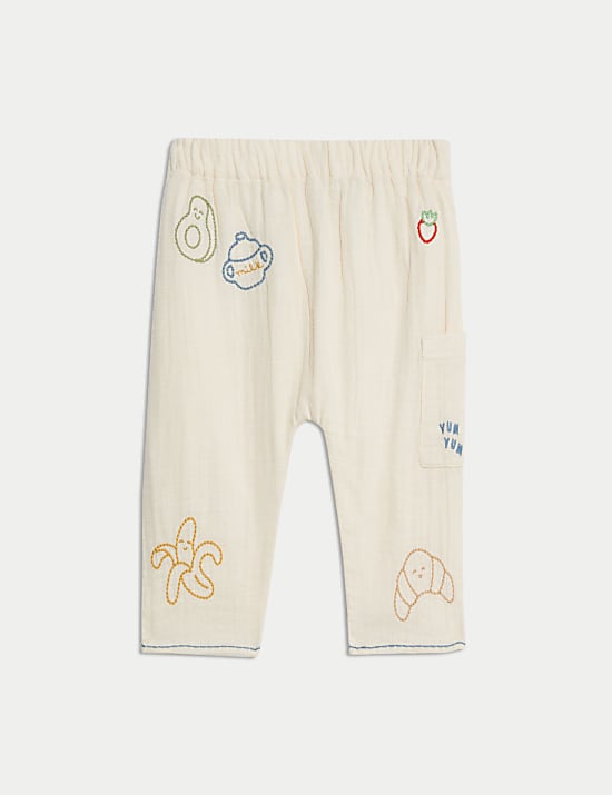 Pantalon 100&nbsp;% coton à motif nourriture brodé (jusqu’au 3 ans)