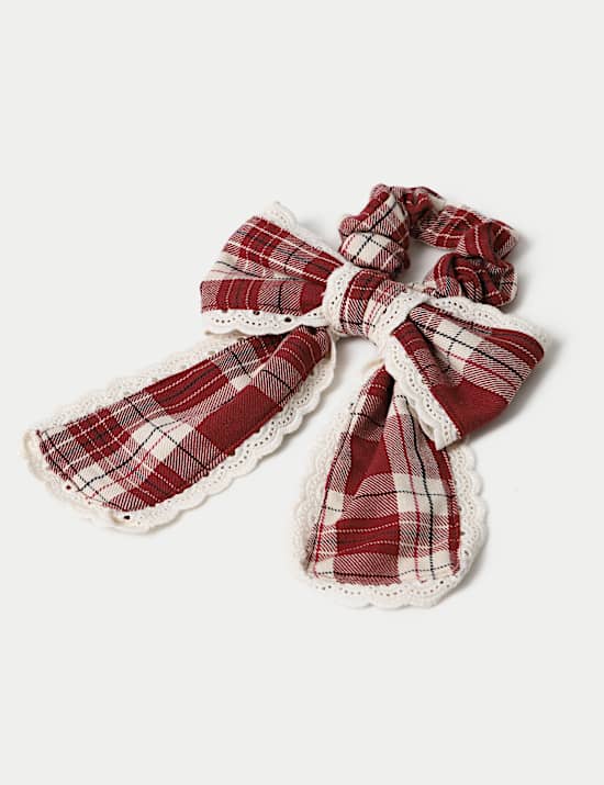 Coletero a cuadros con lazo y adorno de encaje