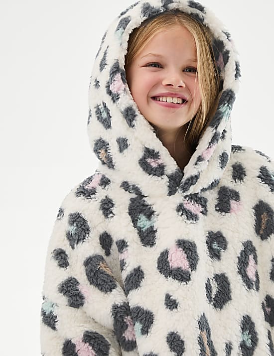 Leopard Print Borg Oversized Hoodie (3-16 Yrs)