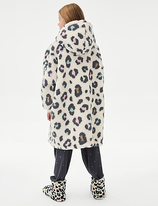 Leopard Print Borg Oversized Hoodie (3-16 Yrs)