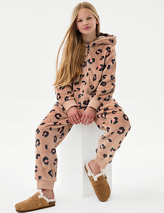 Leopard Fleece Hooded Onesie (6-16 Yrs)