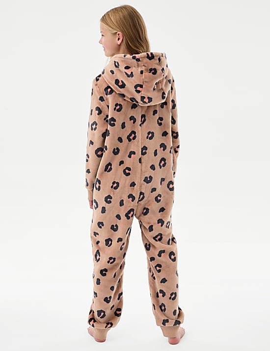 Leopard Fleece Hooded Onesie (6-16 Yrs)