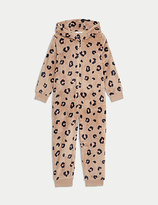 Leopard Fleece Hooded Onesie (6-16 Yrs)